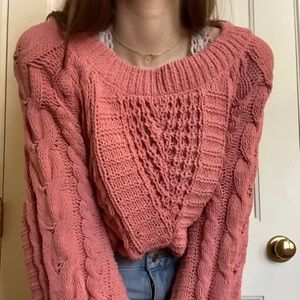Pink Knit Balloon Sleeve Sweater
